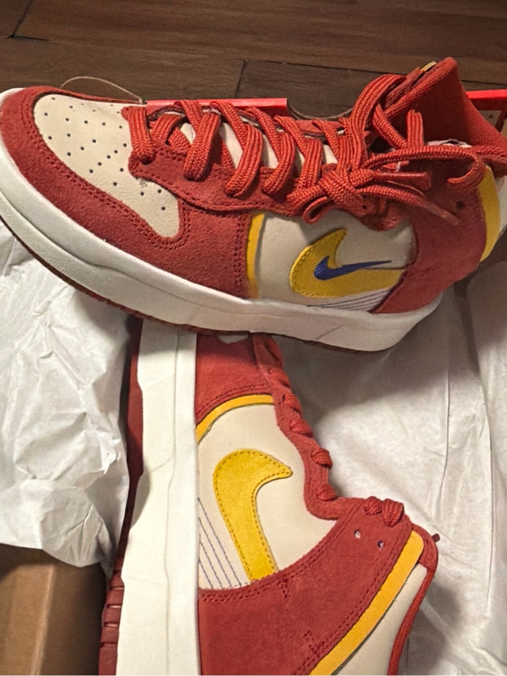 Nike Dunk High Up "Cinnabar" Women's Shoes Red-Gold - size 6.5 - Picture 5 of 7